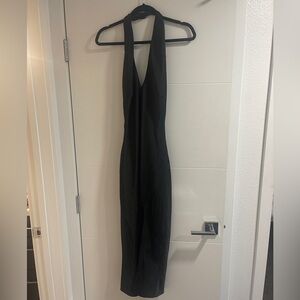 Lulu's Beyond Classy Black Satin Halter Midi Dress